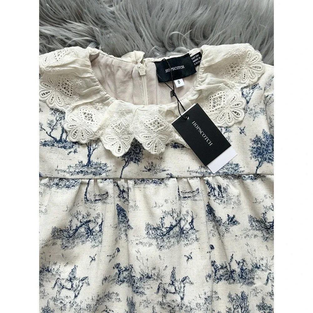 Hopscotch Girls Indigo Tree Print Linen Dress Size 8‎ ($69.99)
